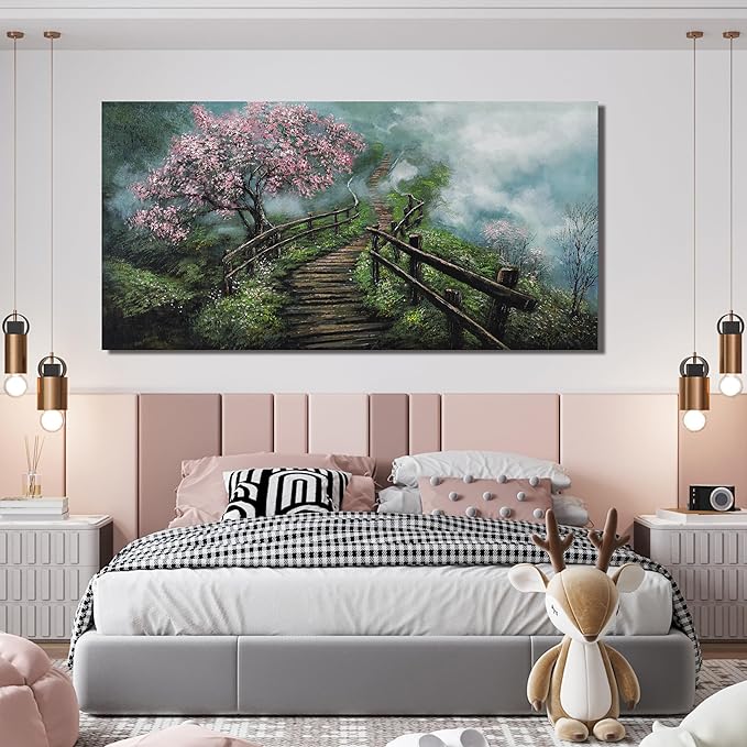 Canvas Wall Art Decor Wall Art Pictures for Living Room Tree of Life Wall Art Prints Canvas Art Wall Decor Foggy Trail Artwork for Walls Tree Flower Wall Art Decor for Room Home Office Wall Decor 20" X 40"-Ruum Studio Home