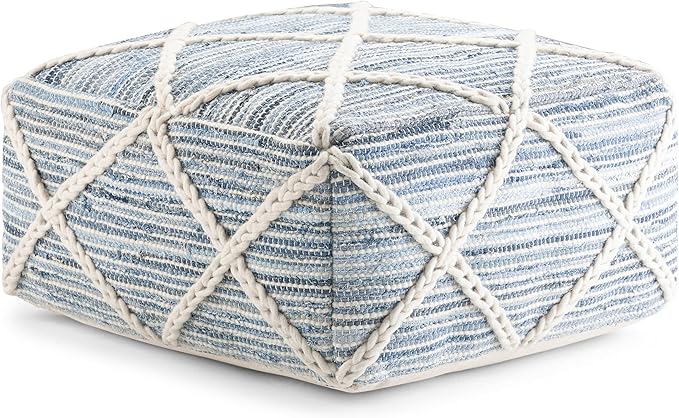 SIMPLIHOME Cowan Boho Square Pouf in Blue, Natural Handloom Woven for the Living Room, Bedroom and Kids Room-Ruum Studio Home