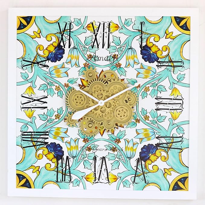 The Gears Clock Wall Clock Italy Collection with Moving Gears (Amalfi, 36 inch Square)-Ruum Studio Home