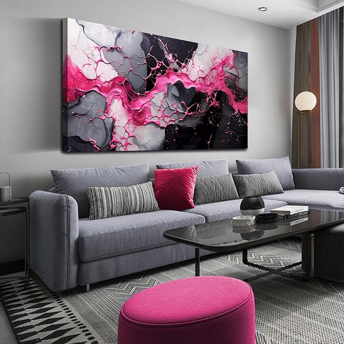 GUGIKA Pink Wall Art for Living Room, Abstract Canvas Wall Decor for Bedroom Decor, Modern Print Paintings, Size 24x48 Inches-Ruum Studio Home