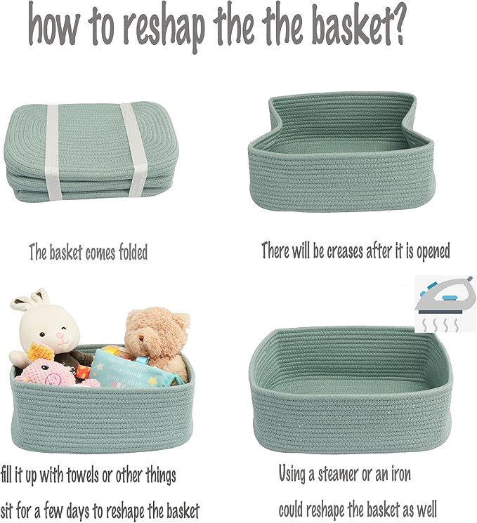 Small Woven Storage Baskets 12“X8”X5“ Decorative Rope Bins for Organizing Shelves, Closets, and Toys, Empty Gift Baskets, Cute Organizer Basket for Home and Office (green, regular)-Ruum Studio Home