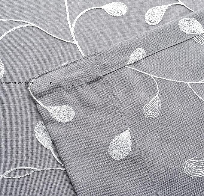 MIUCO Floral Embroidered Semi Sheer Curtains Linen Look Grommet Curtains for Living Room 52 x 84 Inch Set of 2, Grey-Ruum Studio Home