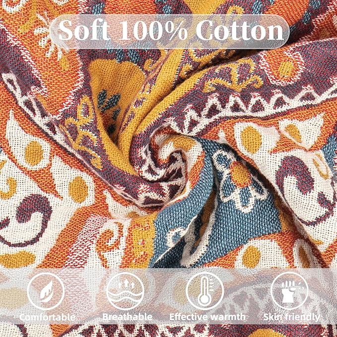 Boho Throw Blanket for Bed - 100% Pure Cotton Ultra Soft Rustic Quilt - Farmhouse Decor Bed Blankets, All Season Rustic Throw for Sofa Couch Chair(60"×80", Boho Flover)-Ruum Studio Home