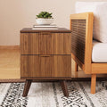 Fluted Nightstand, Mid Century Modern 2 Drawer Bedside Table for Bedroom, Small Dresser Night Stand Side End Table with Wood Fluted Drawer Storage for Bedroom Closet(Walnut)-Ruum Studio Home