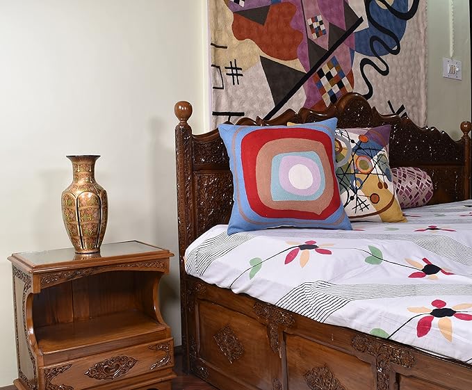 Kandinsky Modern Pillow Cover - Ruby Abstract Pillows | Contemporary Pillows | Mid Century Chair Cushions | Handmade Wool Size 18x18-Ruum Studio Home