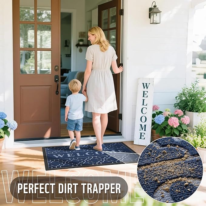 Yimobra Welcome Mat Outdoor Indoor, All-Season Waterproof Front Door Mat Outside Entrance, All-Weather Heavy Duty Non-Slip Doormat, Low Profile Porch Patio Entrance Mats, 60x36, Blue-Ruum Studio Home