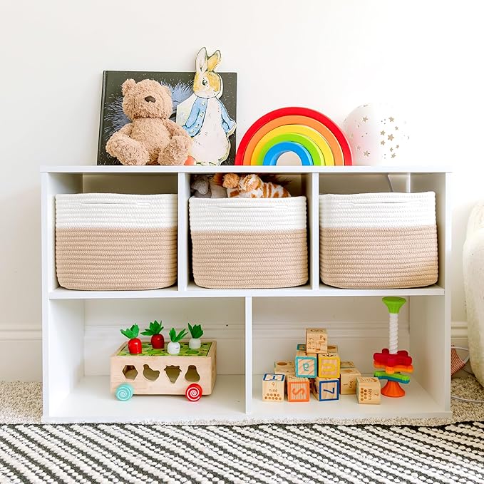 NaturalCozy Storage Cubes 9”x9”x7”Cotton Rope Woven Baskets for Organizing 3-Pack | 9 Inch Cube Storage Bin | Small Basket for Shelf Nursery, Pantry, Decorative Plant, Bathroom Closet, Toy Gift-Ruum Studio Home