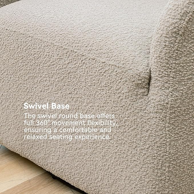 KINWELL 32" Wide Modern Boucle Swivel Barrel Chair, No Assembly Round Upholstered Swivel Accent Armchair for Living Room, Bedroom, Office (Oatmeal)-Ruum Studio Home