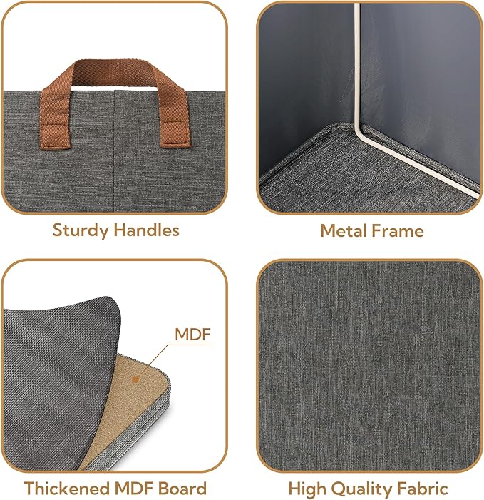 GRANNY SAYS Closet Storage Baskets, Collapsible Fabric Storage Bins with Metal Frame, Clothes Organizer Bins, Extra Large Baskets for Shelves, Dark Gray, 4-Pack-Ruum Studio Home