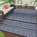 GAOMON Reversible Outdoor Rug 9'x18' Waterproof Plastic Straw Rug, Patio Rug, Large Modern Area Rug Carpet, Indoor Outdoor Rugs for Camping, Porch, Deck, Balcony, Backyard, Dark Blue/White(Bohemia)-Ruum Studio Home