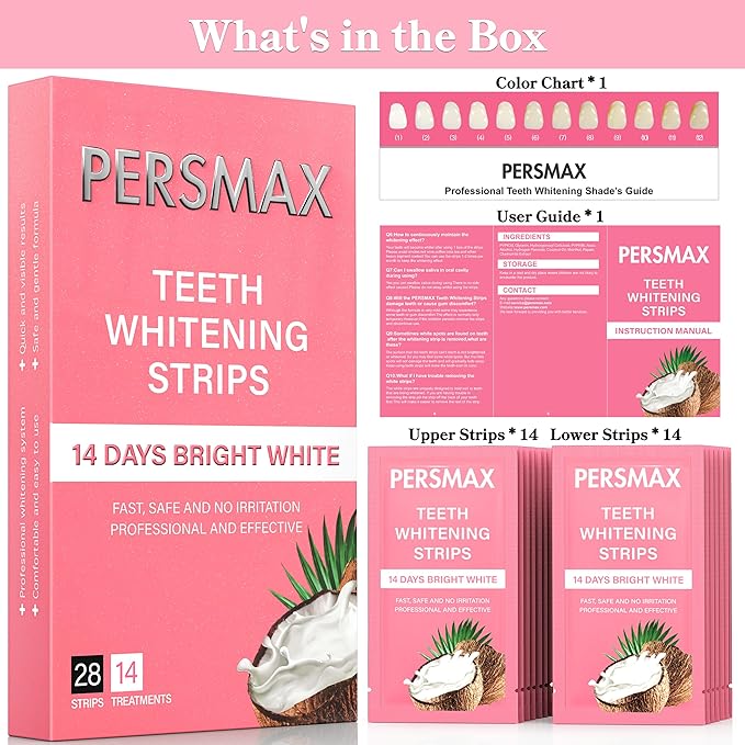 Teeth Whitening Strips for Sensitive Teeth Enamel Safe Smile Whitening Kit, 28 Strips 14 Treatments, No-Slip Remove Coffee Wine Smoking Stains Professional-Ruum Studio Home