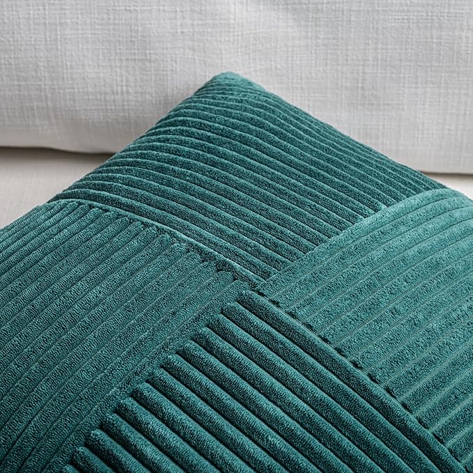 Fancy Homi Set of 2 Teal Boho Long Lumbar Body Decorative Throw Pillow Cover 14x36 Inch for Bed Couch Bedroom Bench, Soft Patchwork Corduroy Textured Pillow Case, Rustic Farmhouse Room Décor-Ruum Studio Home