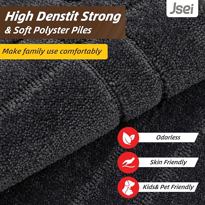 JSEI Entryway Rugs Doormat 32"x48", Non-Slip Dirt Trapper Door Mats Indoor, Washable Absorbent and Stain Resist Welcome Floor Mat for Front Door, Dog Door Mat, Muddy Wet Shoes & Paws, Dark Grey-Ruum Studio Home