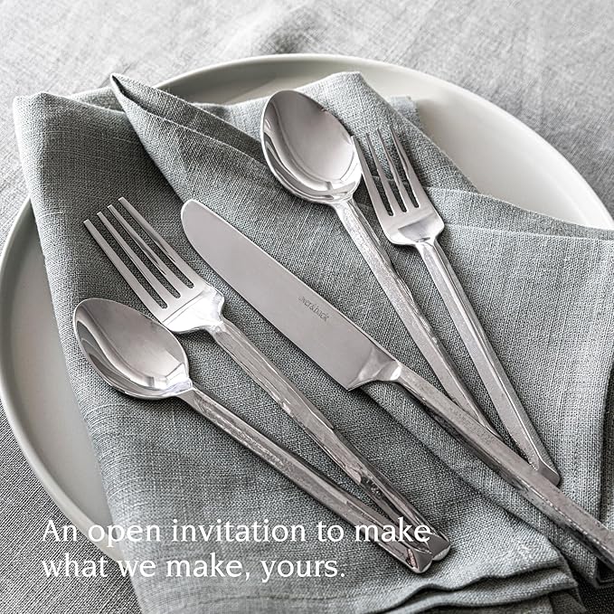 over&back 20pc Hand-Forged Flatware Cutlery Set - Comes with 4 Dinner Forks, 4 Salad Forks, 4 Dinner Knives, 4 Dinner Spoons, and 4 Teaspoons - Dishwasher-Safe - 18/8 Stainless Steel-Ruum Studio Home