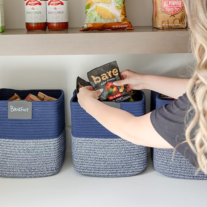 NaturalCozy 13 Inch Cube Storage Bins Cotton Rope Woven Baskets for Organizing 3-Pack | 13 x 13 Storage Cubes | Fabric Square Storage Baskets for Shelves Organizer, Kids Toy Bins, Closet Baby Nursery-Ruum Studio Home