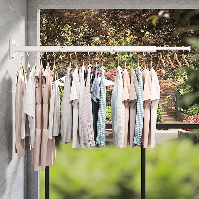 Laundry Rack Wall Mounted,Clothes Drying Rack,Drying Rack Clothing,Clothes Rack,Laundry Hanger Rack,Laundry Drying Rack,Drying Rack Wall Mounted,Retractable ,Collapsible,White Color（J-type Hooks）-Ruum Studio Home