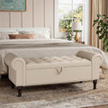 51" Storage Ottoman Bench for Bedroom, Full Queen Storage Bench with Button, Upholstered Bedroom Bench with Rolled Arms for Living Room, Storage Room, Entryway, Beige+Brown Legs-Ruum Studio Home