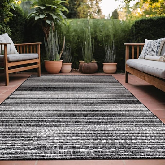 Stripe Outdoor Rug 8x10 Washable Outside Carpet for Indoor Patio Porch Waterproof Easy Cleaning Non Shedding Area Rugs Dark Gray 8 x 10-Ruum Studio Home