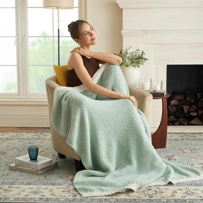 Joiedomi Throw Blanket for Couch Bed, Sage Green Knitted Blankets Gifts for Women Mom Girls, Cozy Cute Soft Throw Home Room Decor Aesthetic for Women Mothers Birthday Gifts 50x60 Inches-Ruum Studio Home