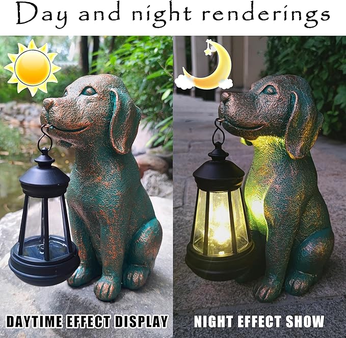 Dog Garden Statue Outdoor Décor with Solar Lights Lantern,Dog Solar Light Figurines Outside Decorations for Yard，Lawn ,Patio, Balcony, Unique Housewarming Gifts-Ruum Studio Home