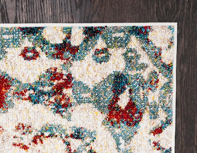 Unique Loom Rosso Collection Vintage, Geometric, Bohemian, Traditional, Distressed, Southwestern Area Rug, 8' 0" x 10' 0", Multi/Ivory-Ruum Studio Home