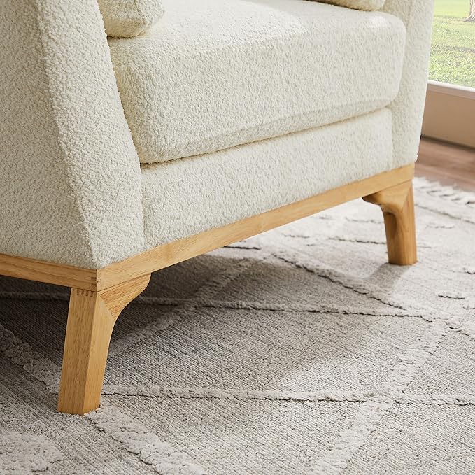 Large-Sized Accent Chair, Thick Cushion Bedroom Reading Chair, Comfortable Living Room Single Sofa, Boucle Milky White-Ruum Studio Home