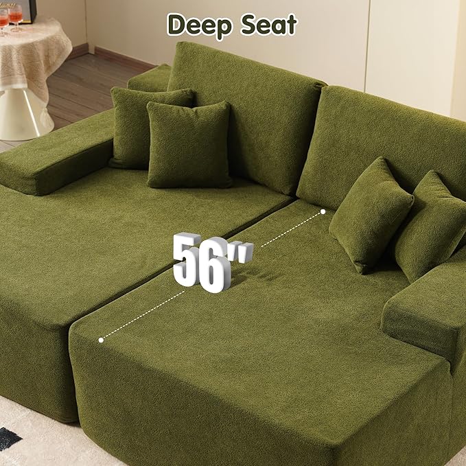 ovios 81" Oversized Sectional Double Lounge Chaise with Cloud Plush Sofa Bed, No Assembly Required, Fluffy Modern Sleeper Loveseat Chair for Indoor Living Room Bedroom Reading, Green (Cloud Velvet)-Ruum Studio Home