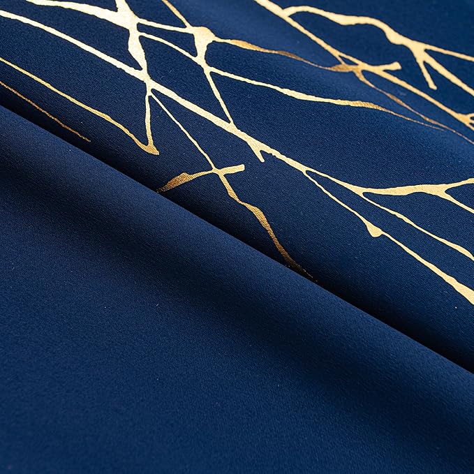 Grommets Blackout Long Window Curtains Navy Blue Gold-52W*95L 2PCS Drapes for Bedroom-Ruum Studio Home