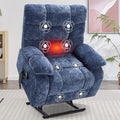 Lay Flat Recliner with Vibration Massage and Lumbar Heating, 26'' Wide Recliner Chair with Infinite Position and 2 Remote Controls, Soft Chenille Lift Recliner for Living Room, Blue-Ruum Studio Home
