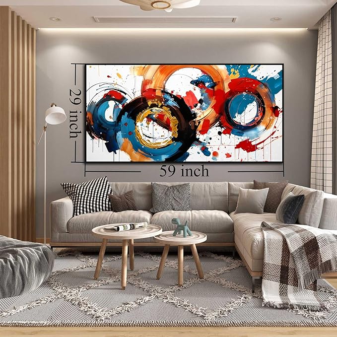 Abstract Wall Art With Black Wood Frames Large Canvas Prints Modern Living Room Bedroom Home Office Wall Decor Framed Colorful Circle Abstract Picture Ready to Hang Size 30x60-Ruum Studio Home