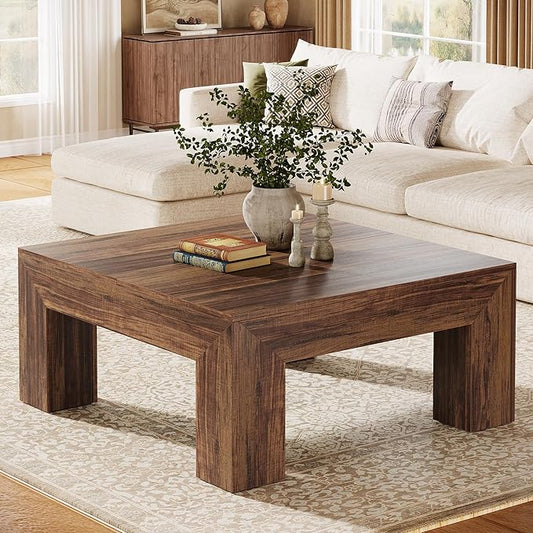 Tribesigns 39.4-Inch Square Coffee Table for Living Room, Farmhouse All MDF Accent Center Cocktail Table with Sturdy Wooden Legs, Easy Assembly, Dark Brown-Ruum Studio Home