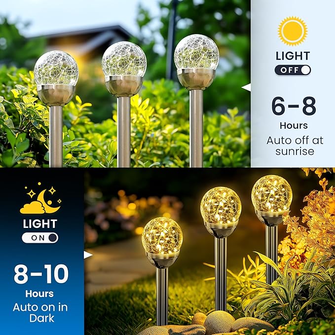 SOLPEX Solar Garden Lights String - 3 Pack Warm White, Solar Powered Cracked Glass Ball, Waterproof for Outdoor & Patio Decoration-Ruum Studio Home