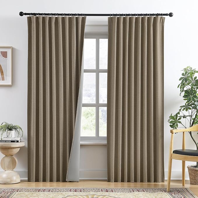 Linen Brown Blackout Doorway Curtains 2 Panels Set,Back Tab Pleated Curtains Hidden Tab with Hooks,Energy Efficinet Linen Polyester Blend Drapes for Bedroom Modern Classic W50xL80 Linen Brown-Ruum Studio Home