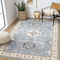 Washable Area Rugs for Living Room - 5x7 Neutral Vintage Distressed Floral Farmhouse Boho Large Soft Floor Rug Indoor Non Slip Carpet for Living Room Bedroom Dining Room Office - Blue-Ruum Studio Home