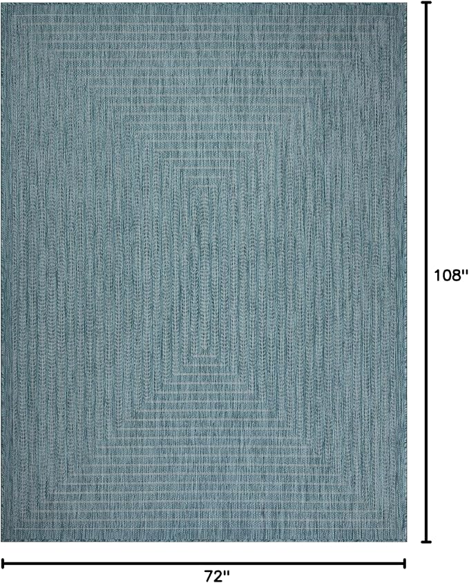 Adiva Rugs Outdoor Indoor Area Rug, Weather Resistant, Easy to Clean, Stain Resistant Floor Mat for Dining Room, Backyard, Deck, Patio (Aqua Weiss, 6' x 9')-Ruum Studio Home