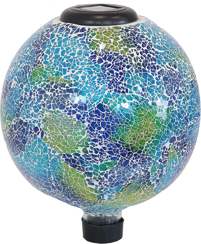 Sunnydaze 10 inch Solar Gazing Ball for Garden - Glass Outdoor Gazing Globe - Crackled Azul Terra-Ruum Studio Home
