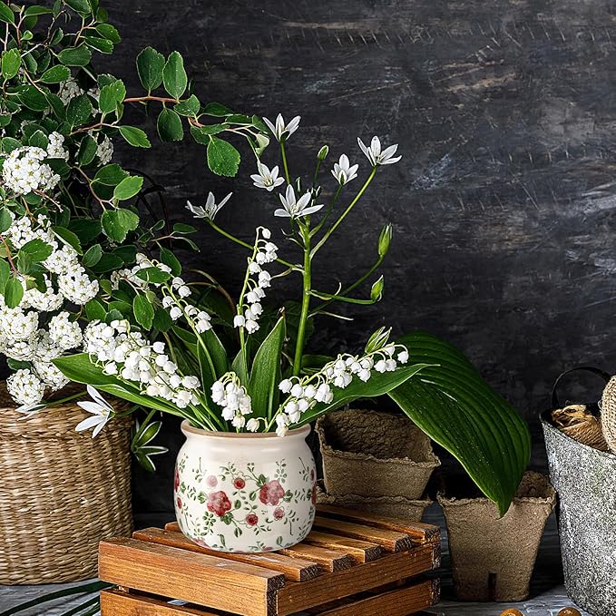 1 Pcs Vintage Planter Large Ceramic Plants Pot Red Plum Crack Cottage Scroll Vase Flower Vase Pot Indoor Plants Home Kitchen Decor Farmhouse Antique Decorative Gift-Ruum Studio Home