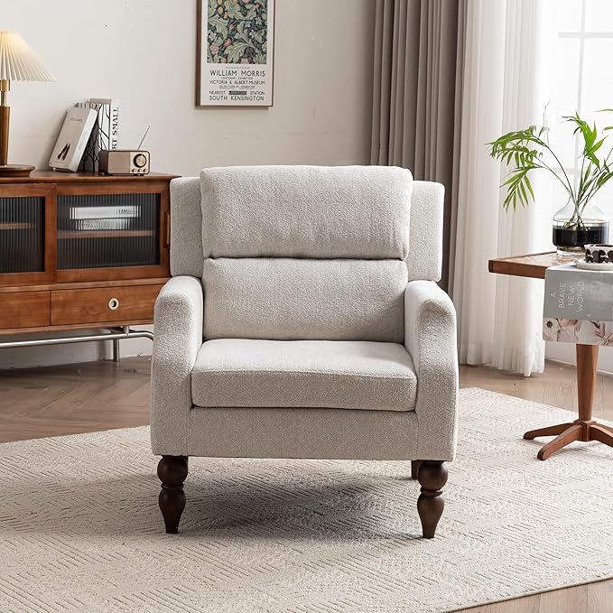 Kidol & Shellder Beige Oversized Accent Chair for Living Room Set of 2 Modern Reading Chair with Back Wide Upholstered Comfy Single Sofa Chair for Bedroom Lounge Side Corner Boucle Fabric Armchair-Ruum Studio Home