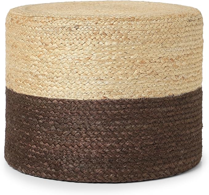 REDEARTH · Cylindrical Pouf Foot Stool Ottoman - Jute Braided Pouffe Poof Accent Sitting Footrest for Living Room, Bedroom, Nursery, Patio, Lounge & Other Rooms (Natural Acorn, 18"x18"x14")-Ruum Studio Home