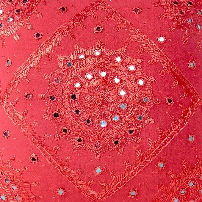 Eyes of India Embroidered Decorative Boho Throw Pillow Cover with Mirrors, Handmade Bohemian Accent Cushion Case for Sofa Couch Bedroom Living Room (Red, 16" x 16")-Ruum Studio Home