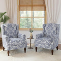 Lumibee High Back Accent Chair Set of 2, Armchair in Fabric,Comfy Upholstered Wingback Single Sofa Reading Chairs with Solid Wood Legs for Living Room,Bedroom,Office-Navy-Ruum Studio Home