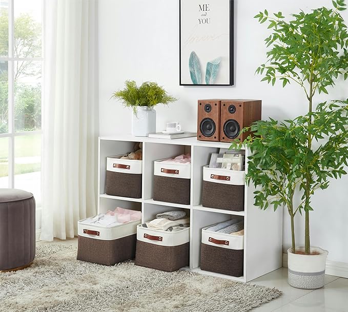 DECOMOMO Storage Bins Fabric Storage Baskets for Shelves, Linen Closet Organization Toys Nursery (Brown and White, Large - 4 Pack)-Ruum Studio Home