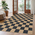 Lahome Checkered Easy Jute Area Rug, 5x7 Outdoor Patio Rug Washable Carpet for Living Room Checkerboard Indoor Outdoor Carpet, Farmhouse Geometric Non Slip Black Mat for Backyard Dining Room-Ruum Studio Home