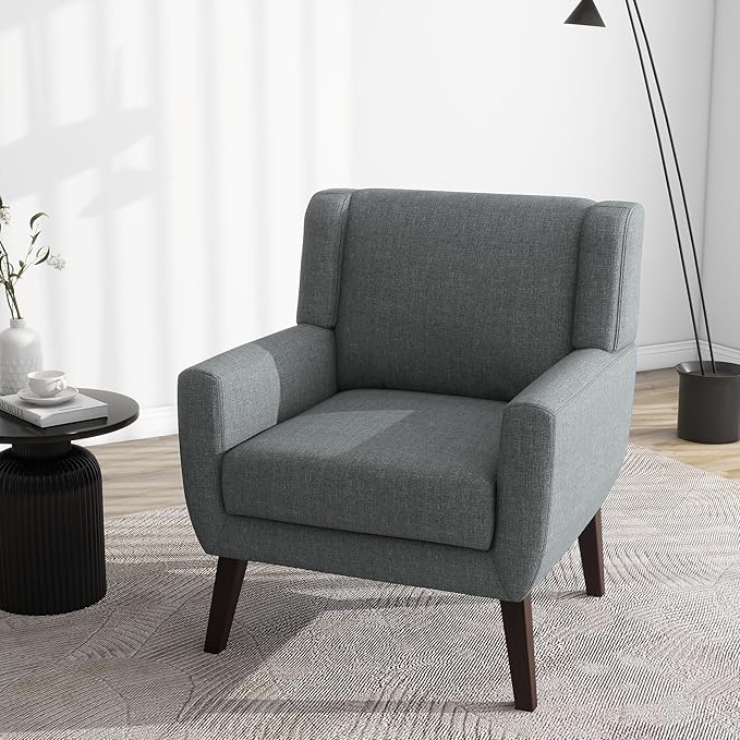 UIXE Accent Chair, Fabric Upholstered Armchair for Living Room, Comfy Arm Chair Single Sofa Bedroom Side Reading Seat - Flax Gray-Ruum Studio Home