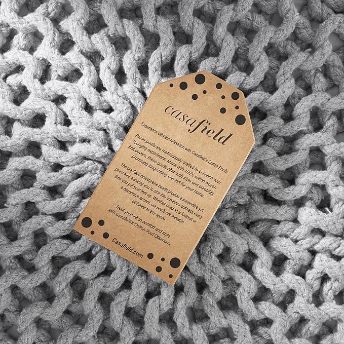 Casafield Round Pouf Ottoman, Light Gray - 20" Diameter x 14.5" High Cotton Knit Foot Stool - Boho Floor Pouffe for Living Room, Bedroom, Home Office-Ruum Studio Home