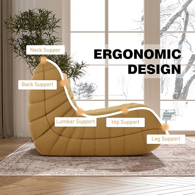 Bean Bag Chair, Memory Foam Bean Bag Sofa Large Bean Bag Chair for Adults, Bean Bag Chairs for Teens with High Density Comfortable Foam, Bean Bag for Living Room, Bedroom (Yellow)-Ruum Studio Home
