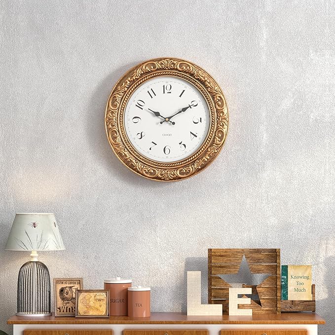 Menterry European Vintage Decorative Wall Clock, 12" Antique Gold Style, Battery Operated Wall Clocks for Kitchen, Bedroom, Farmhouse, Bathroom, Offices-Ruum Studio Home