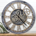 The B-Style Large Wall Clock 24 inch Moving Gear Wall Clock Oversized Vintage Farmhouse Wall Clocks for Living Room Decor Decorative Rustic Industrial Wood Clock (Carbon Gray)-Ruum Studio Home
