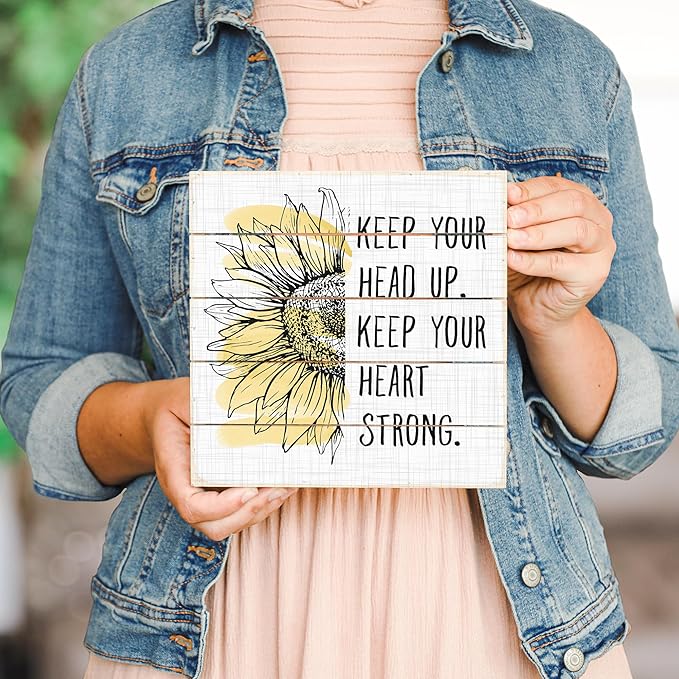 Simply Said, INC Perfect Pallets Petites - Keep Your Head Up. Keep Your Heart Strong - 8 x 8 in Distressed Rustic Wood Sign PET20188-Ruum Studio Home