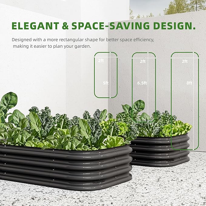 DaisyVibe Raised Garden Bed Kit, Planter Raised Garden Boxes Outdoor, Oval Large Metal Raised Garden Beds for Vegetables Flowers (Grey, 8ftx2ftx1ft)-Ruum Studio Home